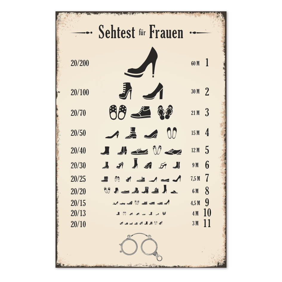 Retro Schild Sehtest für Frauen – Augenarztschild
