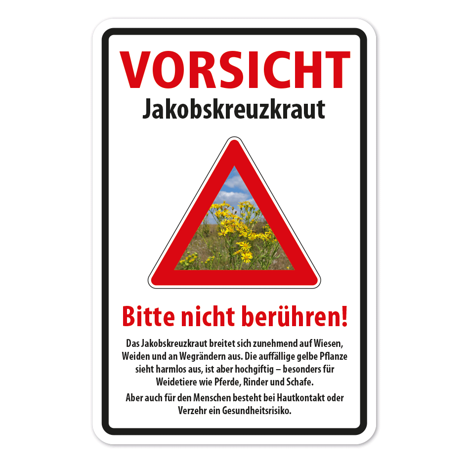 Hinweisschild Vorsicht Jakobskreuzkraut - Bitte nicht berühren
