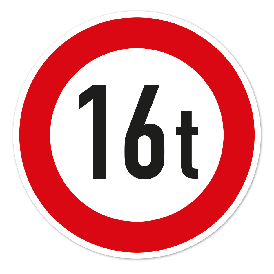 Verkehrsschild Verbot für Fahrzeuge über angegebenes tatsächliches Gewicht - 16 t - individuelle Angabe – VZ 262