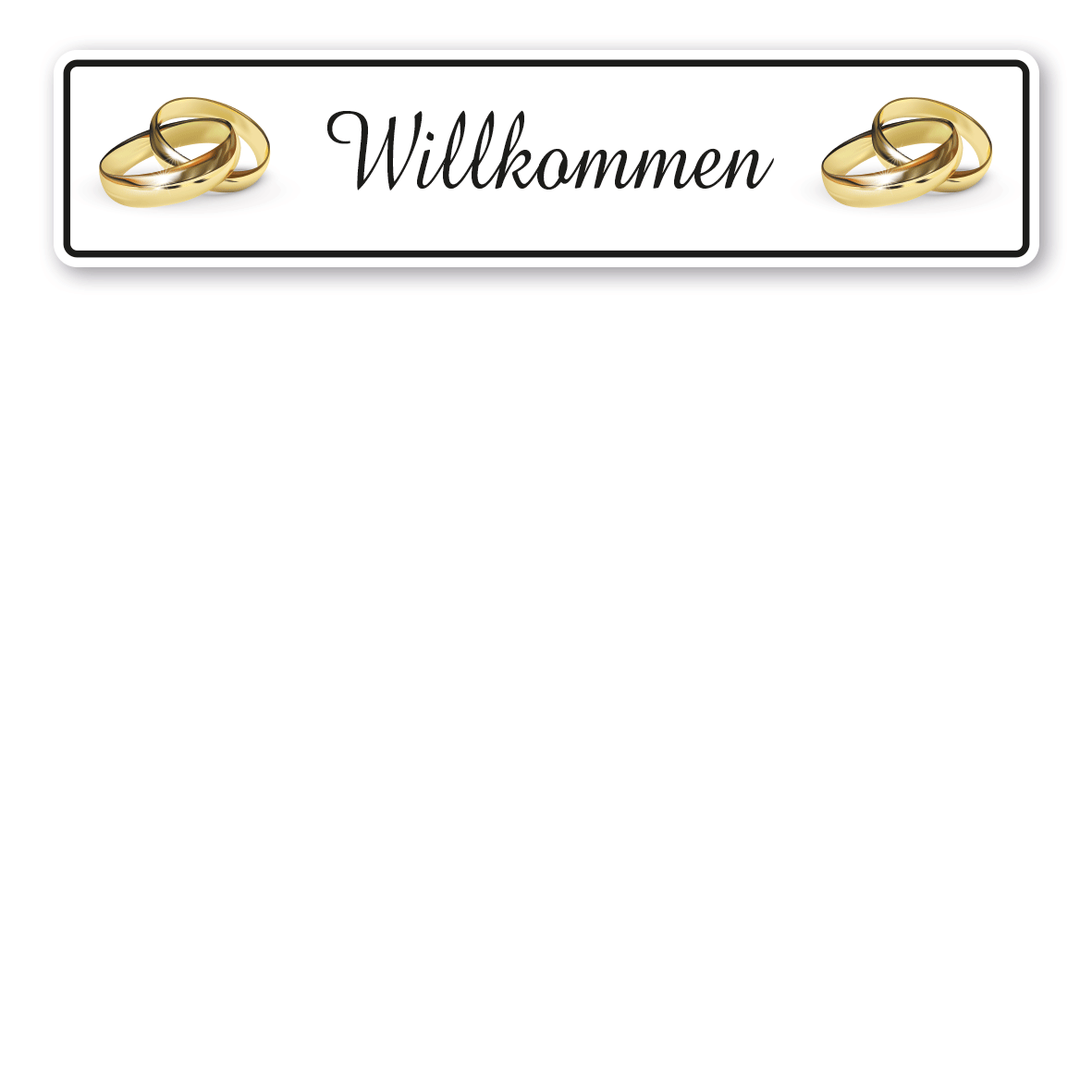 Hochzeitsschild Willkommen – mit goldenen Ringen
