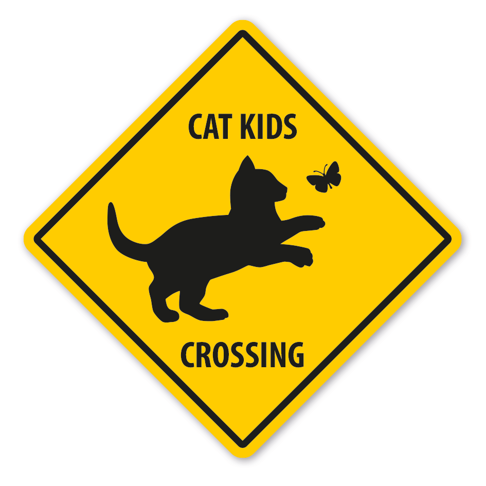 Warnschild Cat Kids crossing - mit und ohne Text