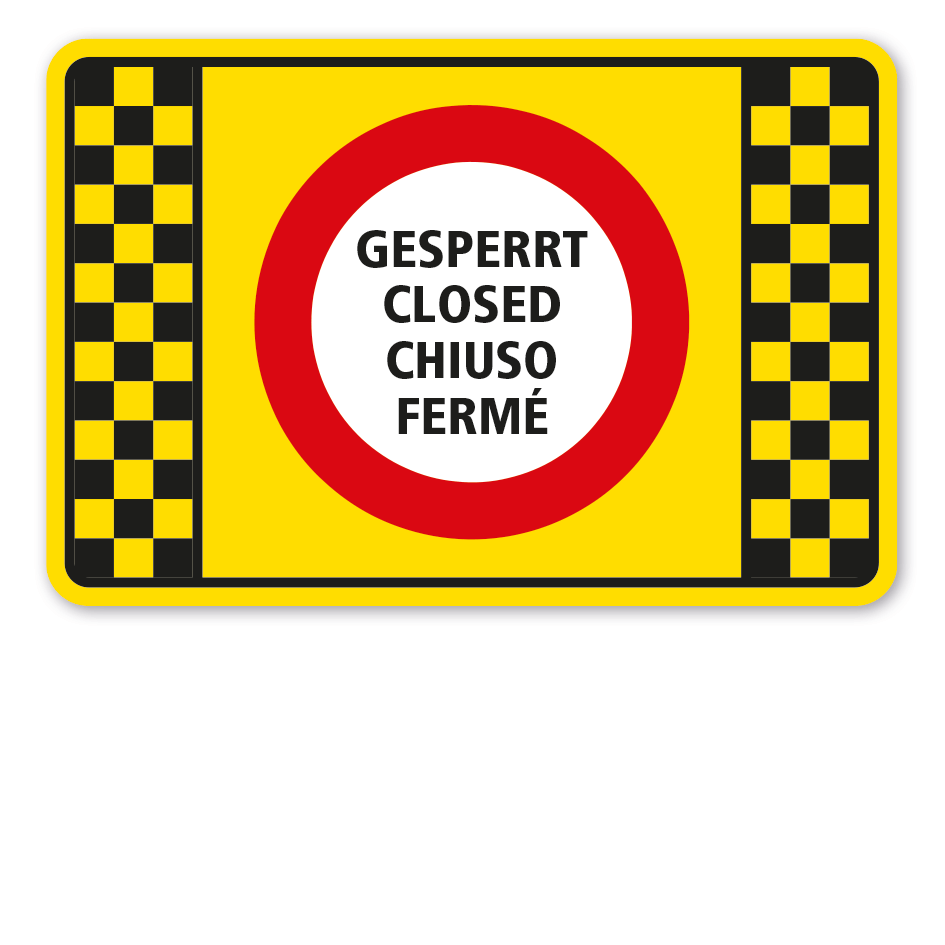 Warnschild Piste gesperrt - vier Sprachen