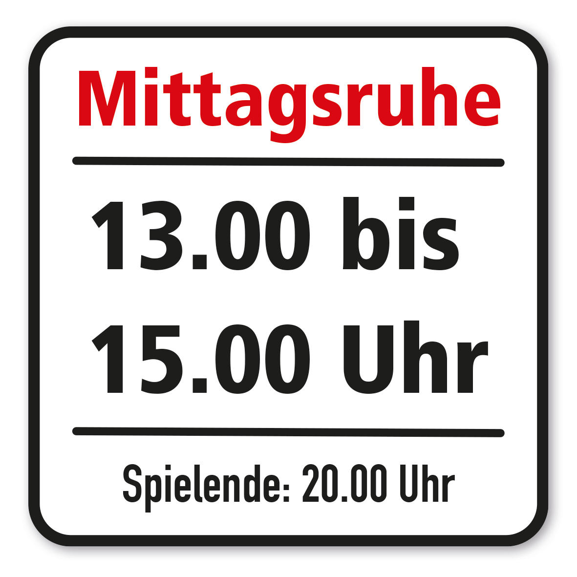 SP-02-P19 – Mittagsruhe 13.00-15.00 Uhr, Spielende 20.00 Uhr