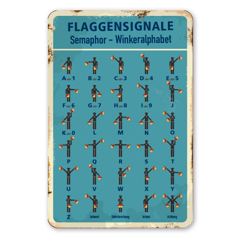 Retro Schild Flaggensignale - Semaphor Alphabet - Winkeralphabet
