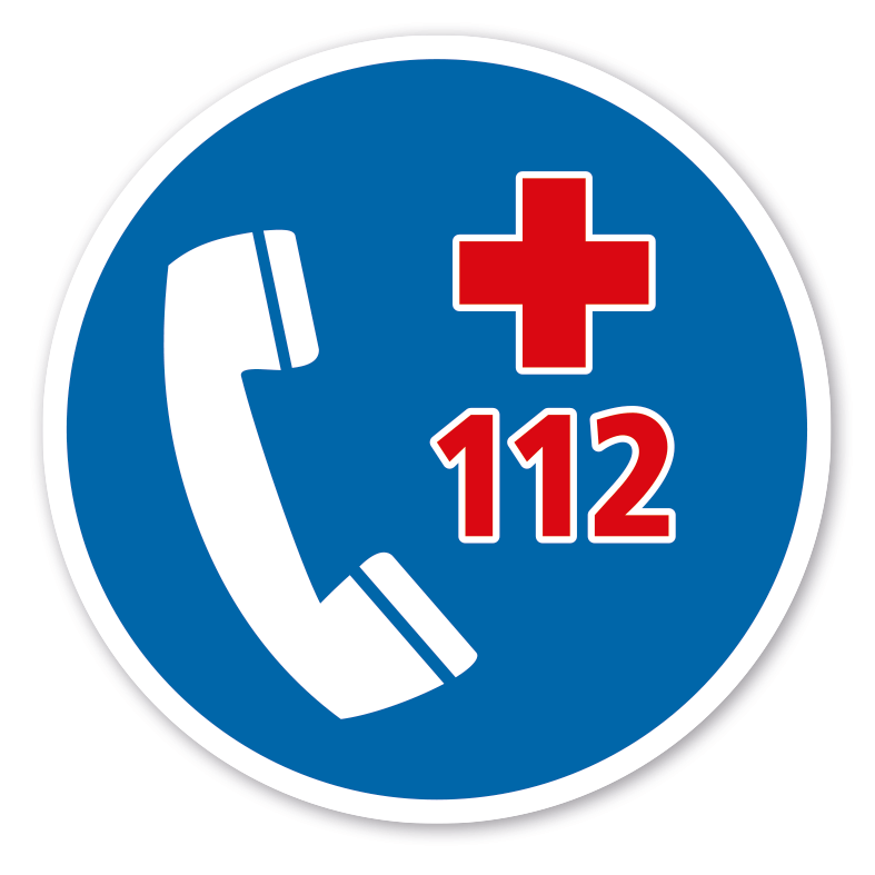Gebotszeichen Notruf bei Unfällen 112