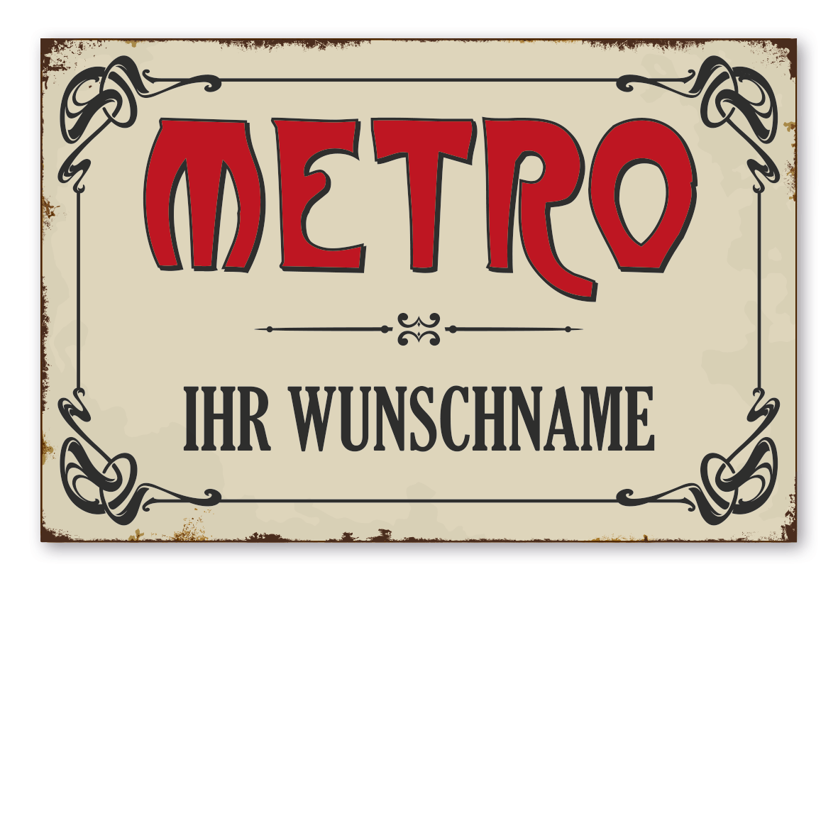 Retroschild / Vintage-Metroschild im Jugendstil - Mit Ihrem Namenseindruck - Straßenschild