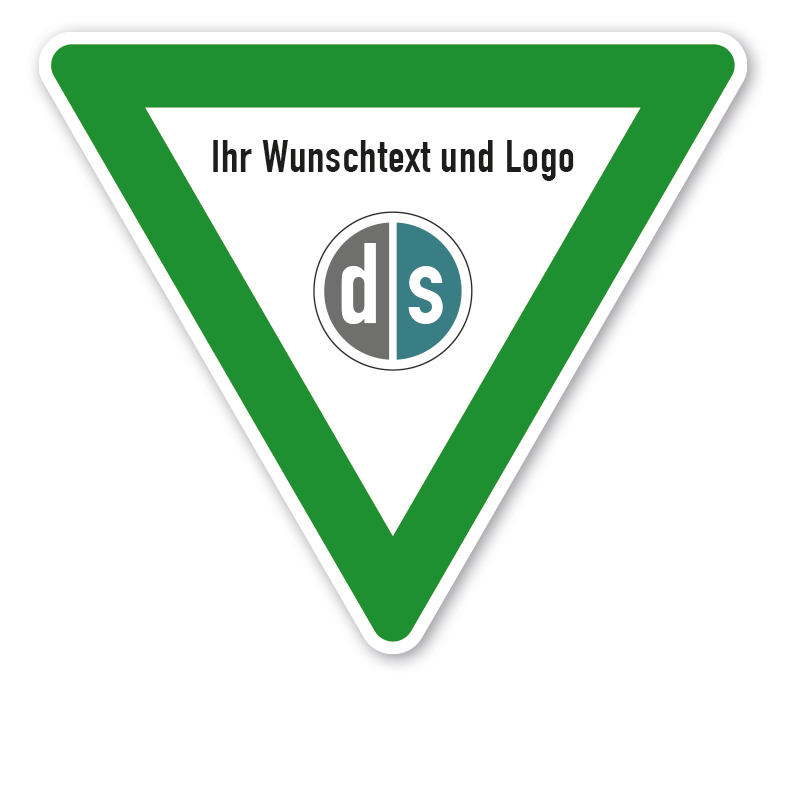 Verkehrsschild Vorfahrt gewähren grün - mit Ihrem Logo und Wunschtext – VZ-PR-IND-03