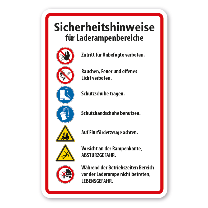 Schild Sicherheitshinweise für Laderampenbereiche