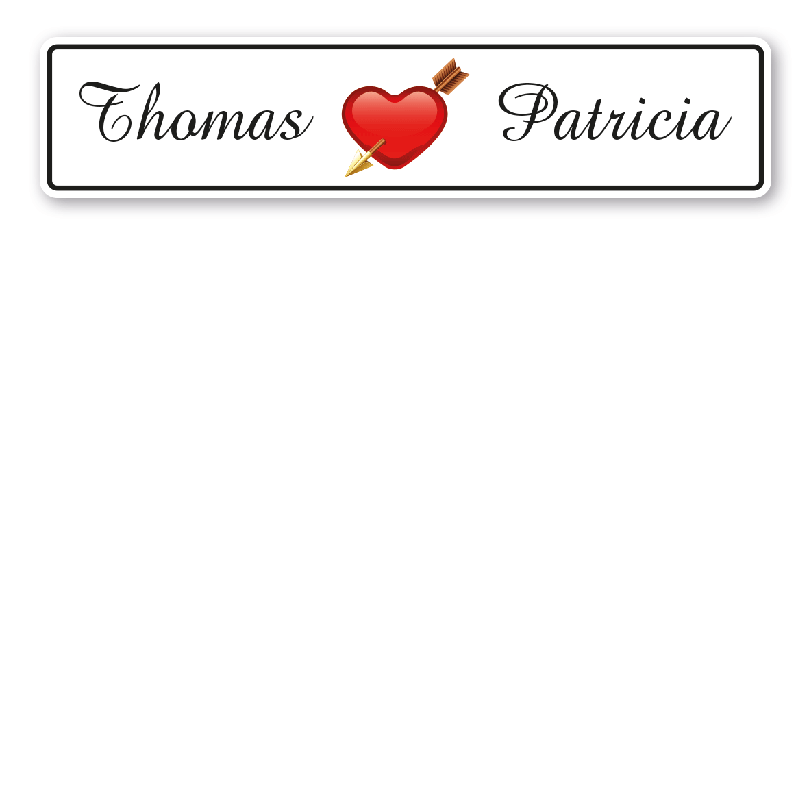 Hochzeitsschild Vom Pfeil durchbohrtes Herz mit individuellen Namen