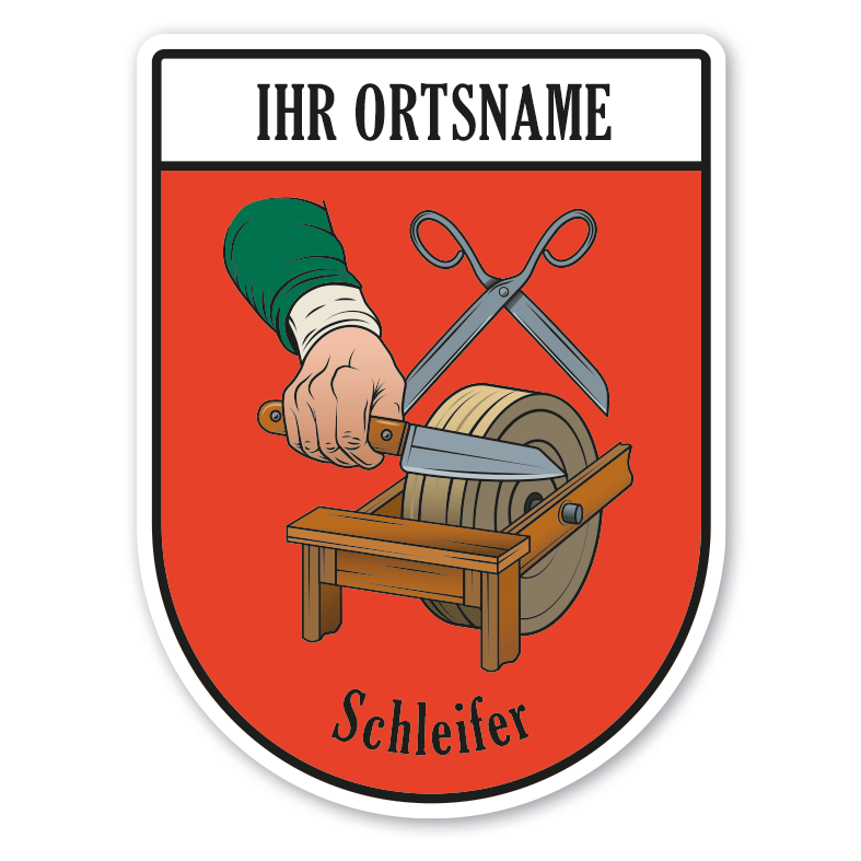 Maibaumschild / Zunftwappen Schleifer - Messerschleifer - Scherenschleifer mit Zunftnamen, Ortsnamen oder Ihrem Wunschtext - Wappen BL