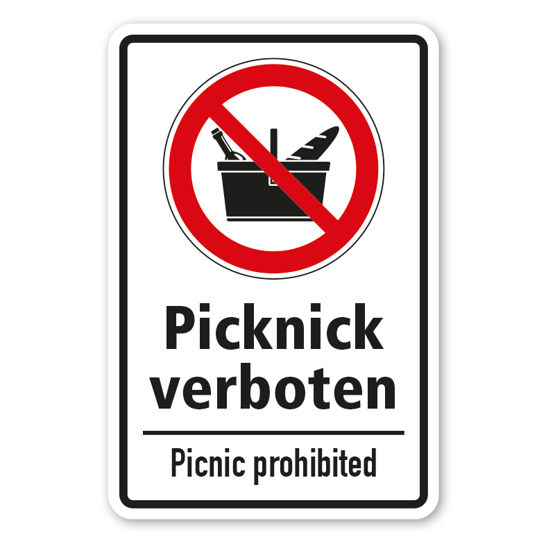 Verbotsschild Picknick verboten - Picnic prohibited