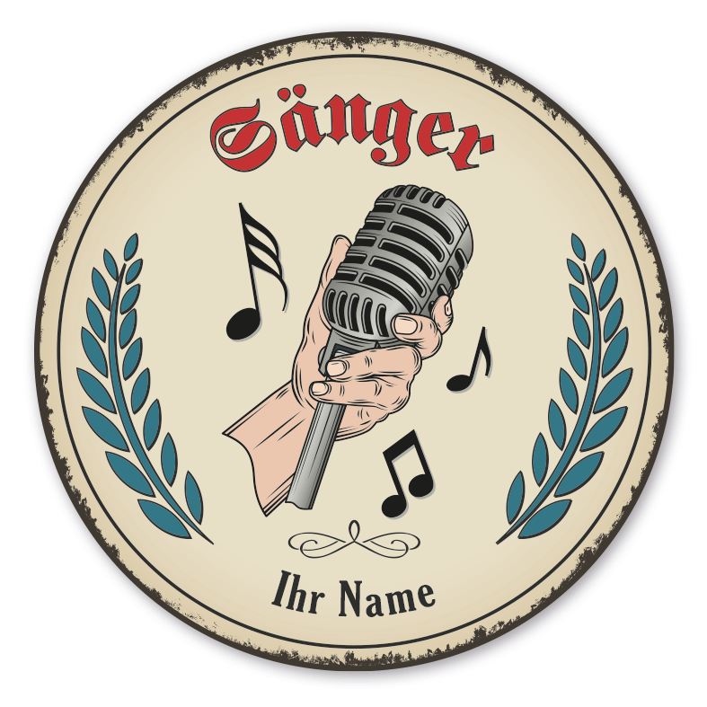 Maibaumschild / Festschild mit Zunftwappen Sänger - Sängerin - Gesang - mit Zunftnamen, Ihrem Ortsnamen oder Wunschtext - Rundes Wappen