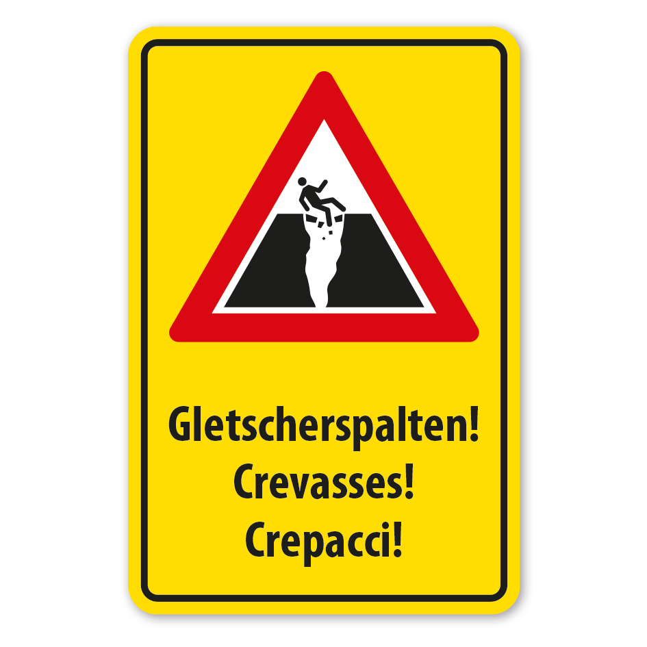 Warnschild Gletscherspalten - Crevasses - Crepacci