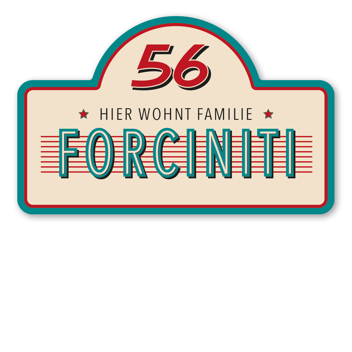 Hausnummernschild / Familienschild Hier wohnt Familie - Ihr Name und Hausnummer - im amerikanischen Diner Look