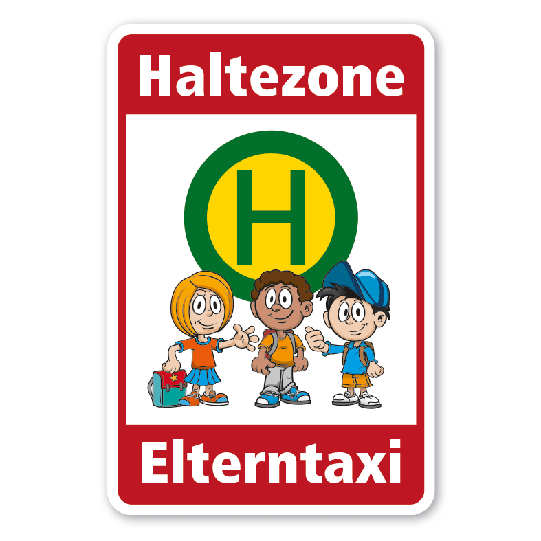 Hinweisschild Haltezone für Eltern - Elterntaxi - mit drei Kindern