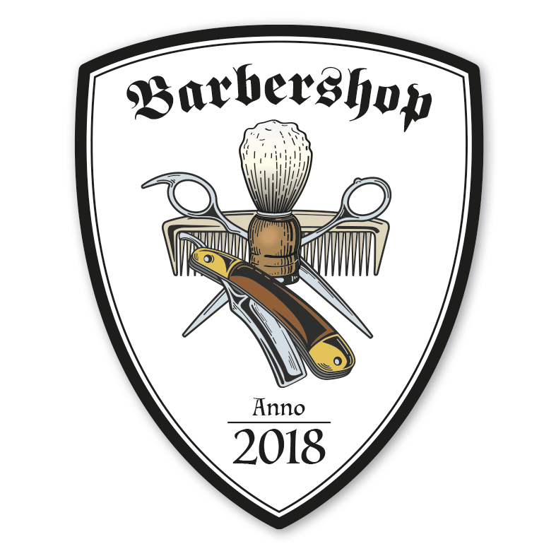 Zunftwappen Barbershop - Barbier mit Zunftnamen, Gründungsjahr oder Ihrem Wunschtext - Maibaumschild - Wappen W