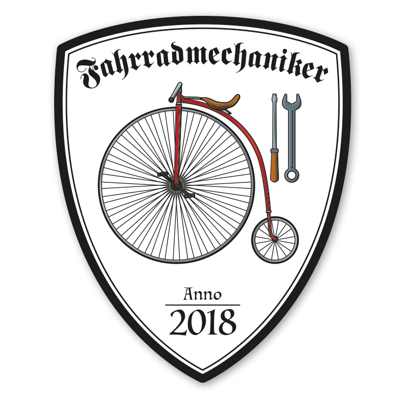 Zunftwappen Fahrradmechaniker mit Zunftnamen, Gründungsjahr oder Ihrem Wunschtext - Maibaumschild - Wappen W