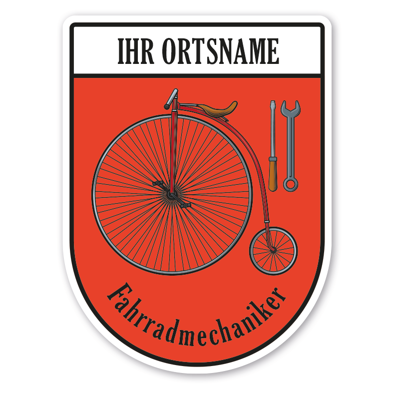 Maibaumschild / Zunftwappen Fahrradmechaniker mit Zunftnamen, Ortsnamen oder Ihrem Wunschtext - Wappen BL