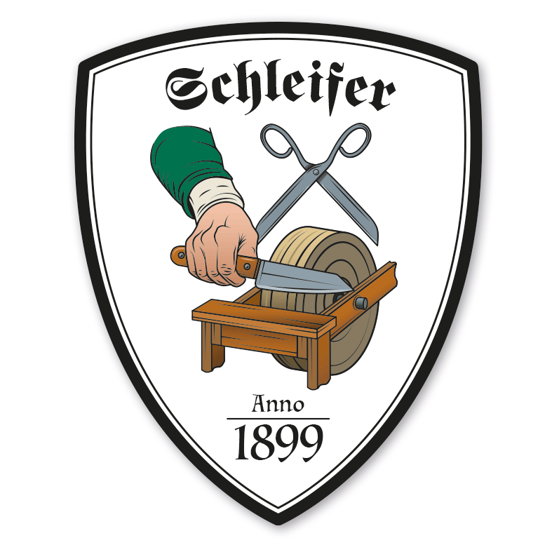 Zunftwappen Schleifer - Messerschleifer - Scherenschleifer mit Zunftnamen, Gründungsjahr oder Ihrem Wunschtext - Maibaumschild - Wappen W