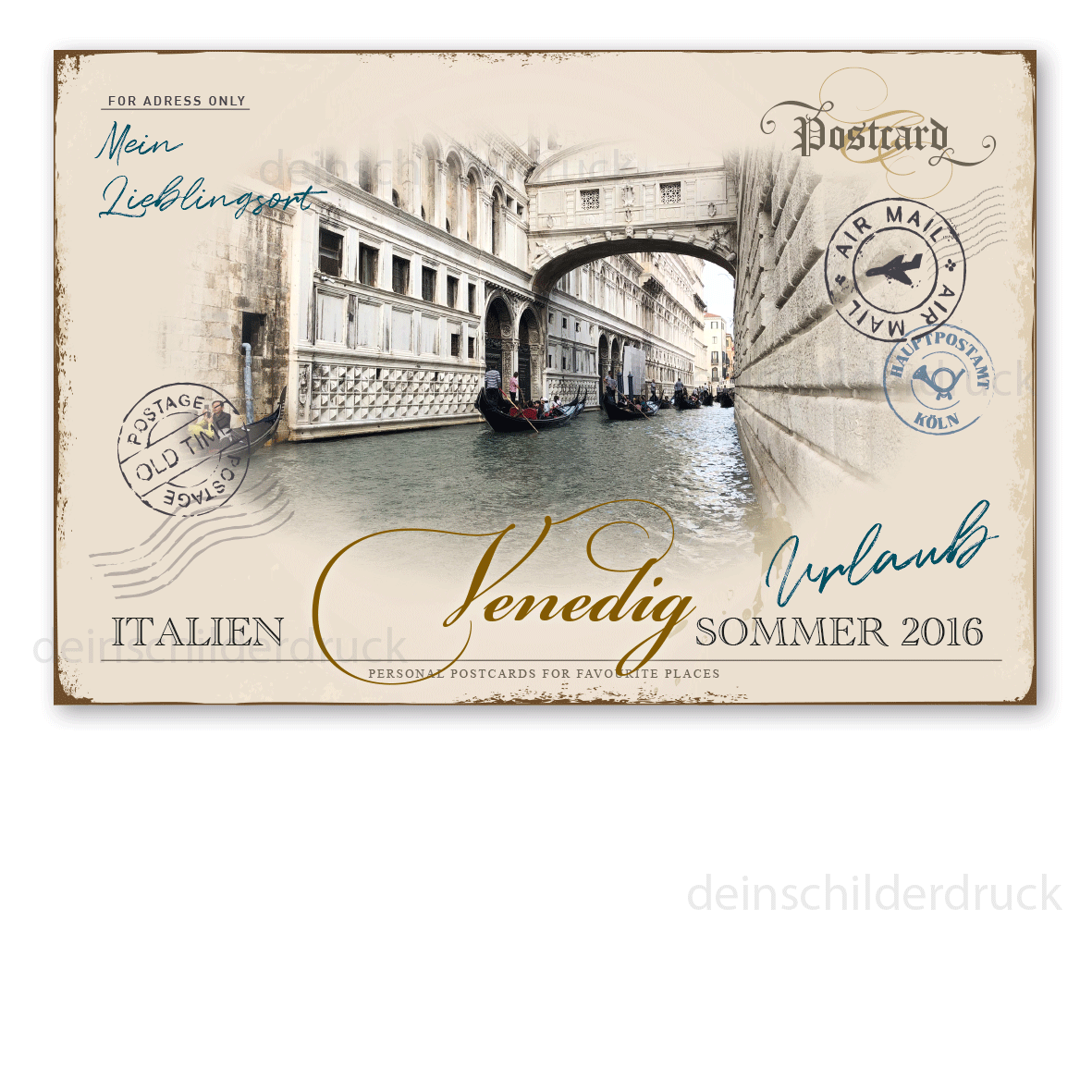 Retroschild im Stil einer nostalgischen Urlaubspostkarte - Postcard - mit Ihrem Foto und Ihrem Wunschtext - Querformat