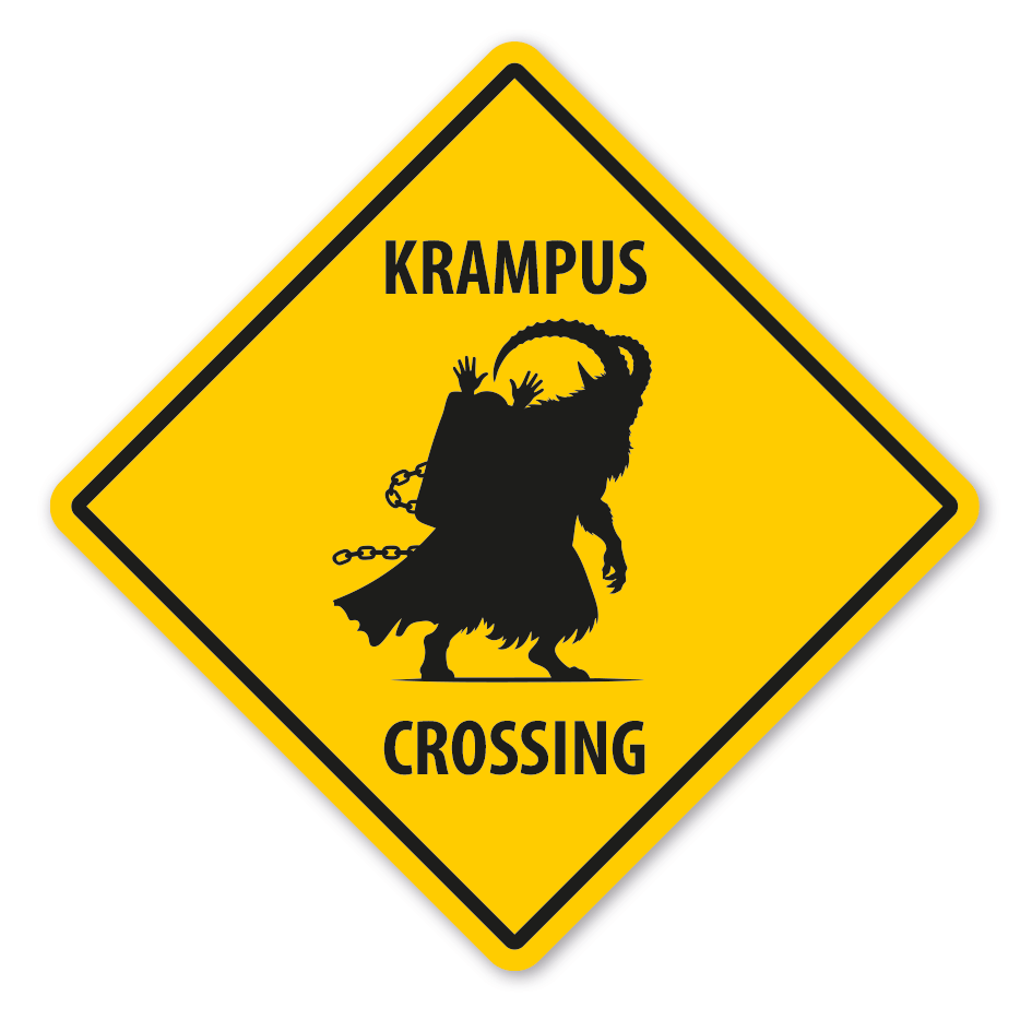 Warnschild Krampus crossing - mit und ohne Text