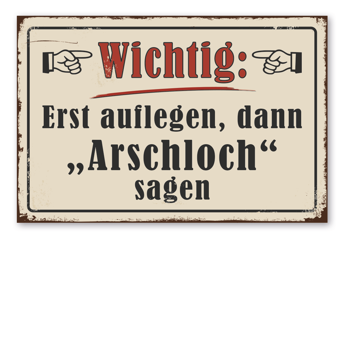 Retroschild / Vintage-Schild Wichtig - Erst auflegen, dann Arschloch sagen