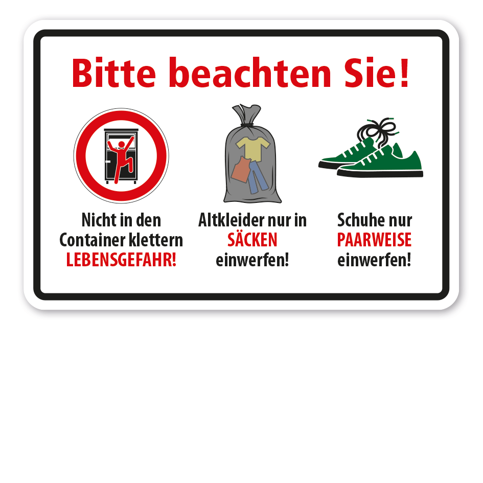 Schild Bitte beachten Sie - Hinweise zur Nutzung des Altkleidercontainers