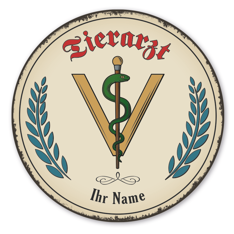 Maibaumschild / Festschild mit Zunftwappen Tierarzt - mit Zunftnamen, Ihrem Ortsnamen oder Wunschtext - Rundes Wappen