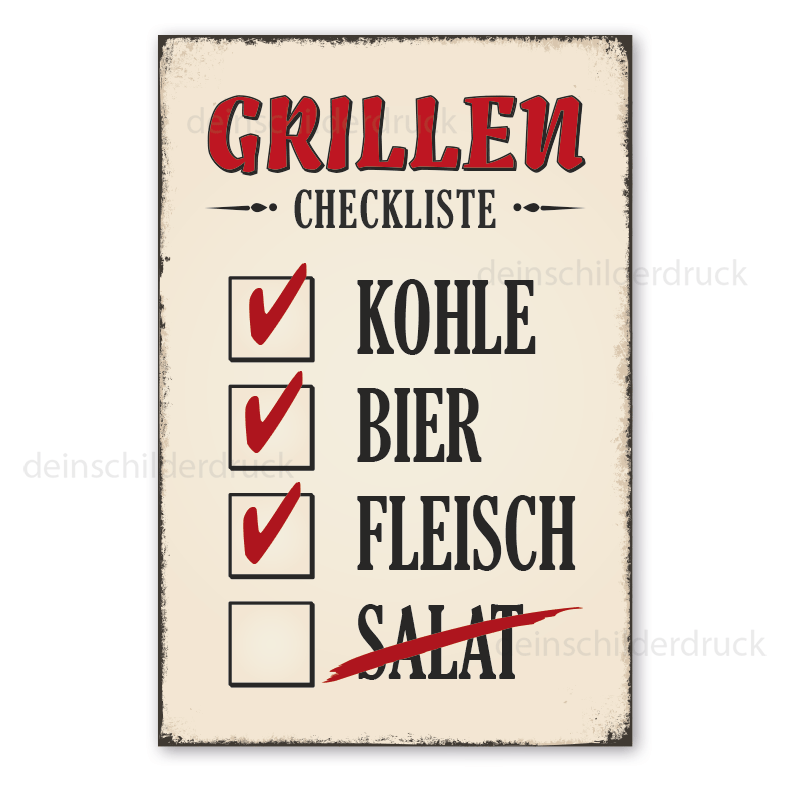 Retroschild / Vintage-Schild Grillen Checkliste - Grillschild