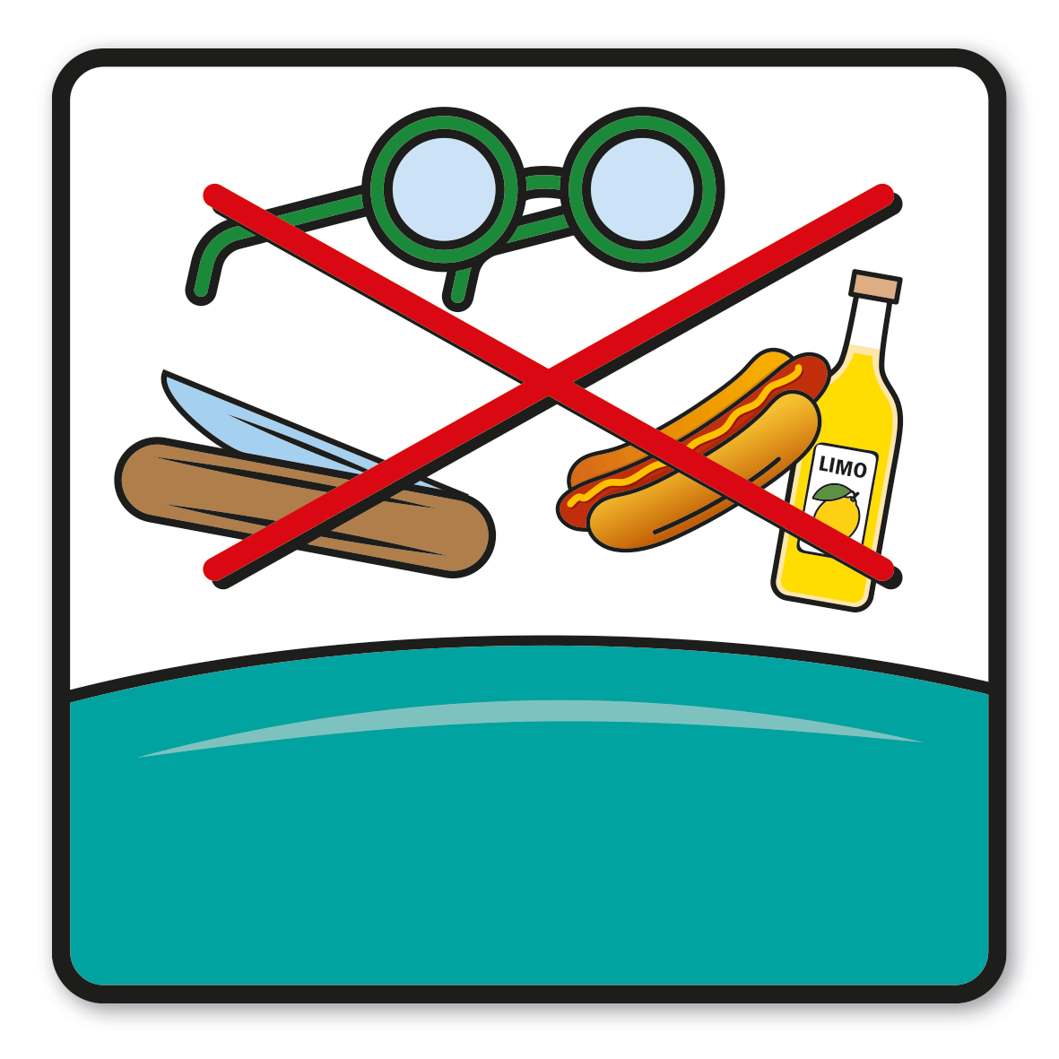 SP-01-P94 – Spitze Gegenstände, Essen und Trinken verboten