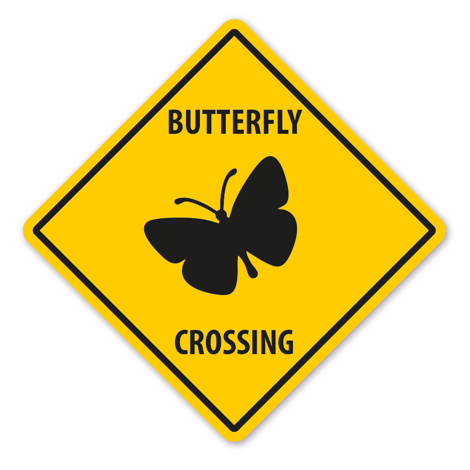 Warnschild Butterfly (Schmetterling) crossing - mit und ohne Text