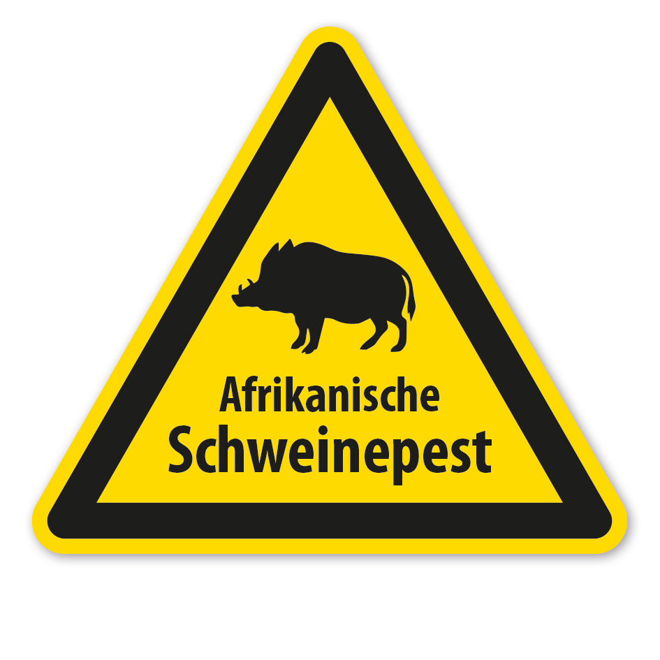 Warnzeichen Achtung Afrikanische Schweinepest - mit Text