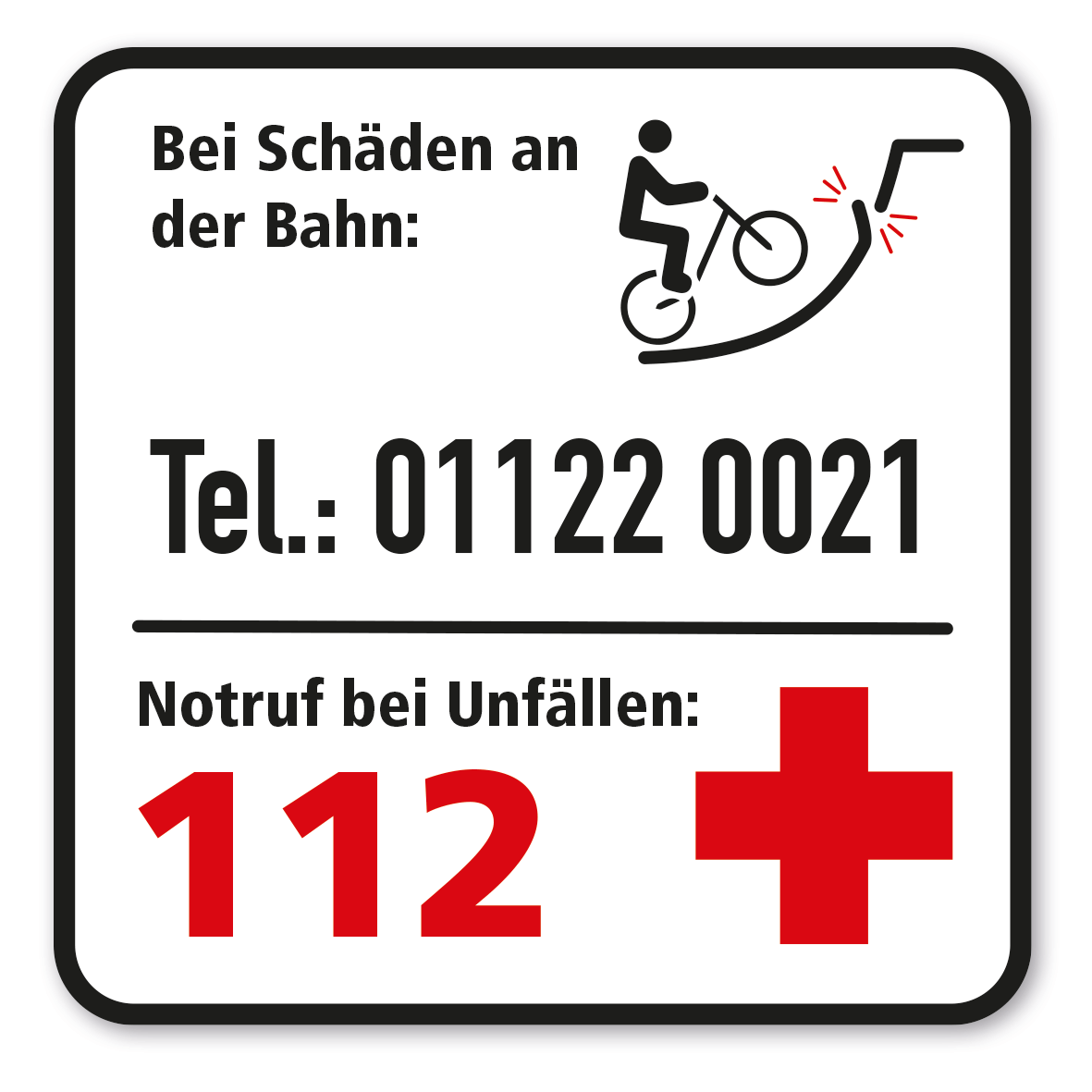 SP-02-P54 – Bei Schäden an der Bahn (BMX), Notruf bei Unfällen – 112
