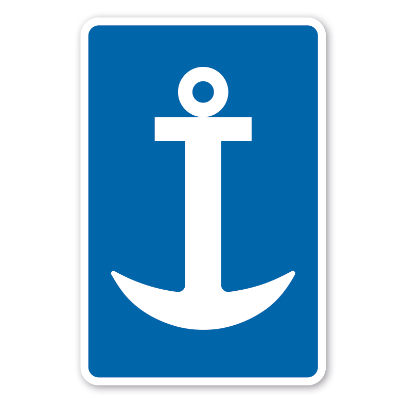 Schifffahrtszeichen Erlaubnis zum Ankern auf der Seite der Wasserstraße, auf der das Tafelzeichen steht – E6