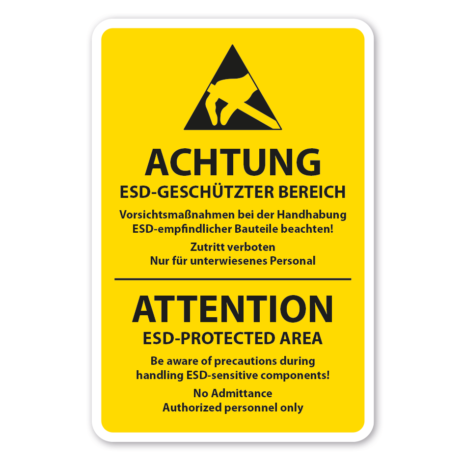 Warnschild Achtung ESD-Geschützter Bereich - Attention ESD-Protected Area
