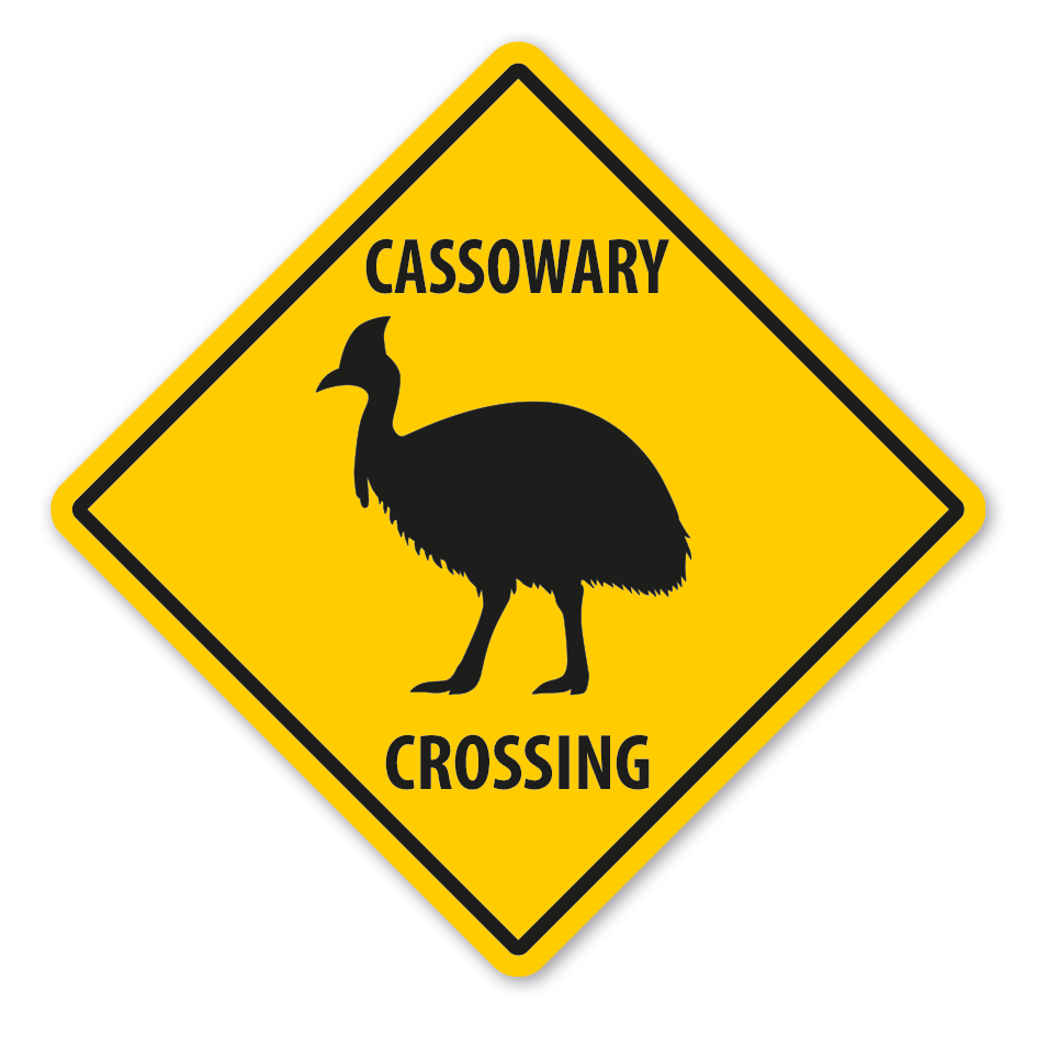 Warnschild Cassowary (Kasuar) crossing - mit und ohne Text