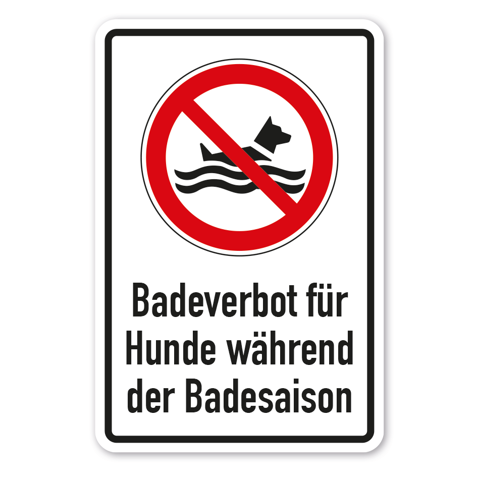 Verbotsschild Badeverbot für Hunde während der Badesaison