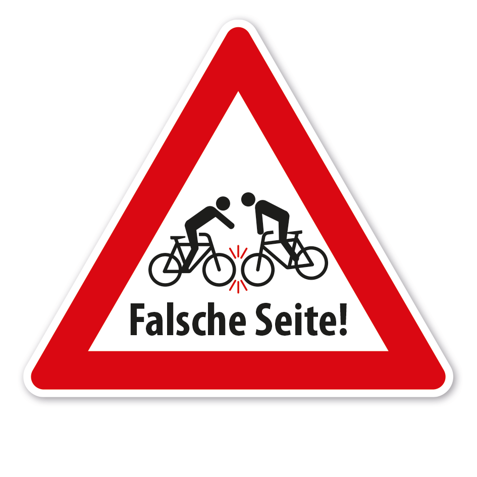 Verkehrsschild Achtung Falsche Seite - Geisterradler - mit Text – VZ-PR-225